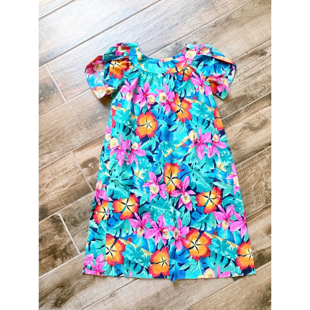 Hilo Hattie Hawaiian Tropical Floral Tulip Sleeve Shift Dress,Multi, M